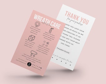 Editable Mini Wreath Care Card Template, Artificial Wreath Care Instructions, Holiday Wreaths Guide, Chic Design Garland Storage Tips