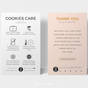 Cookie Care Card Template, Editable Cookies Care Instructions, Bakery Care Guide, Biscuits Freezing Instructions, Minimalist Canva Template