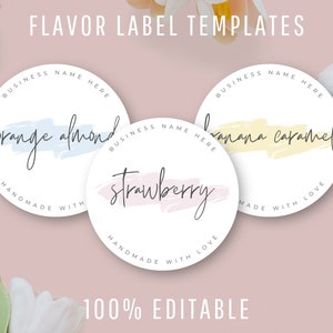 Editable Flavor Label Template, Scent Name Product Labels, Custom Food Flavour Labels, Modern Round Cake Stickers