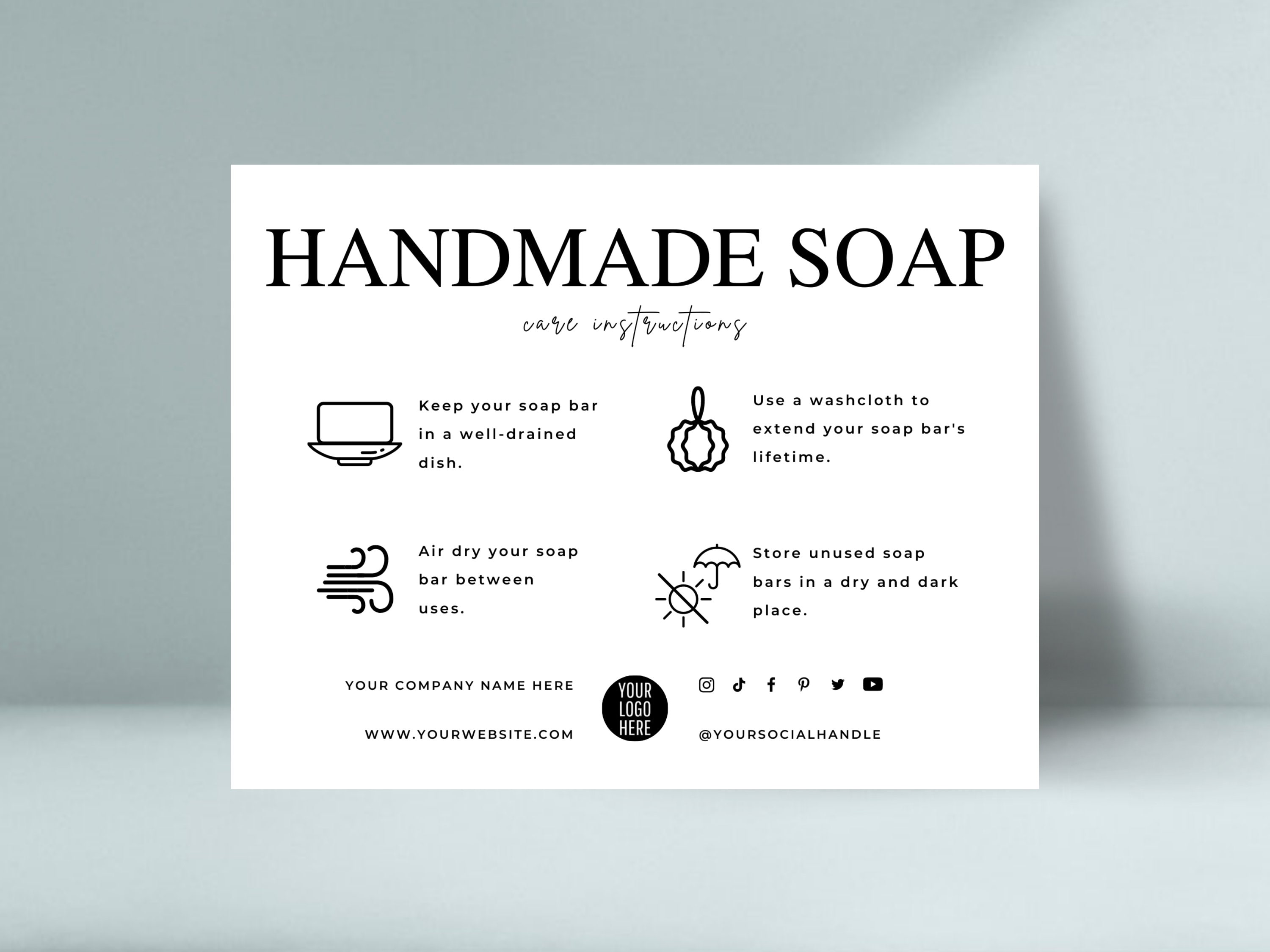 Editable Soap Care Card Template, Handmade Soap Bar Care Guide, Printable Fresh Soap Care Instructions