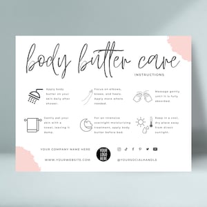 Editable Body Butter Care Card Template, Whipped Shea Butter Instructions, Printable Body Souffle Application Guide