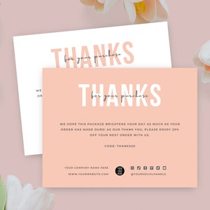 Plantilla de tarjeta de agradecimiento editable, tarjetas de agradecimiento para empresas por compras, tarjeta de agradecimiento por su pedido, nota de agradecimiento para clientes