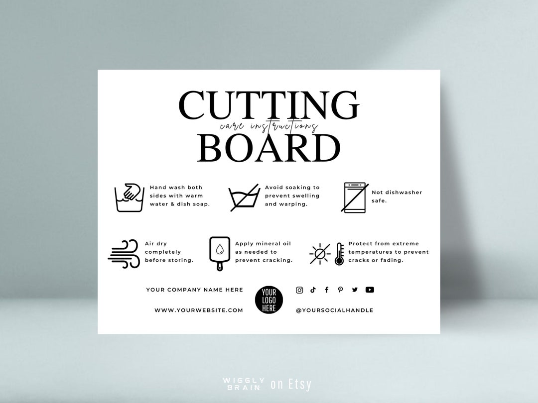 Cutting Board Care Instructions Card Template, Editable Butcher Block