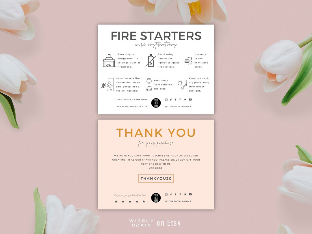Fire Starters Care Guide Template, Editable Wax Firelighters Care Card ...