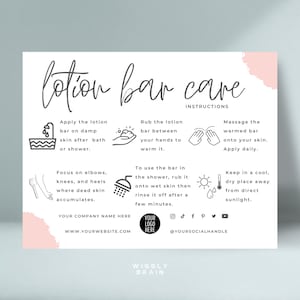 Editable Solid Lotion Application Guide, Lotion Bar Care Card Template, Printable Boho Design Body Cream Care Instructions
