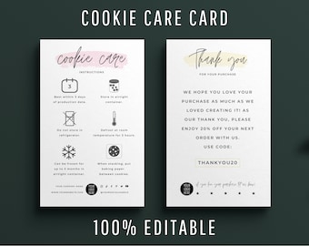 Cookie Care Kartenvorlage, bearbeitbare Cookies Pflegeanleitung, Anleitung für die Backwarenpflege, Anleitung zum Einfrieren von Keksen, minimalistische Canva-Vorlage