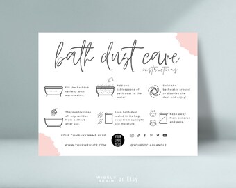 Bath Dust Care Guide Template, Editable Bath Fizz Care Card, Bath Powder Care Guide Instructions, Boho Design Printable Bath Salts Note