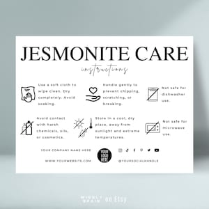 Bearbeitbare Jesmonit-Pflegekartenvorlage, Pflegehinweise für Terrazzo-Tabletts, Pflegeanleitung für den Harzuntersetzer, Elegantes Design-Marmor-Pflegehinweis