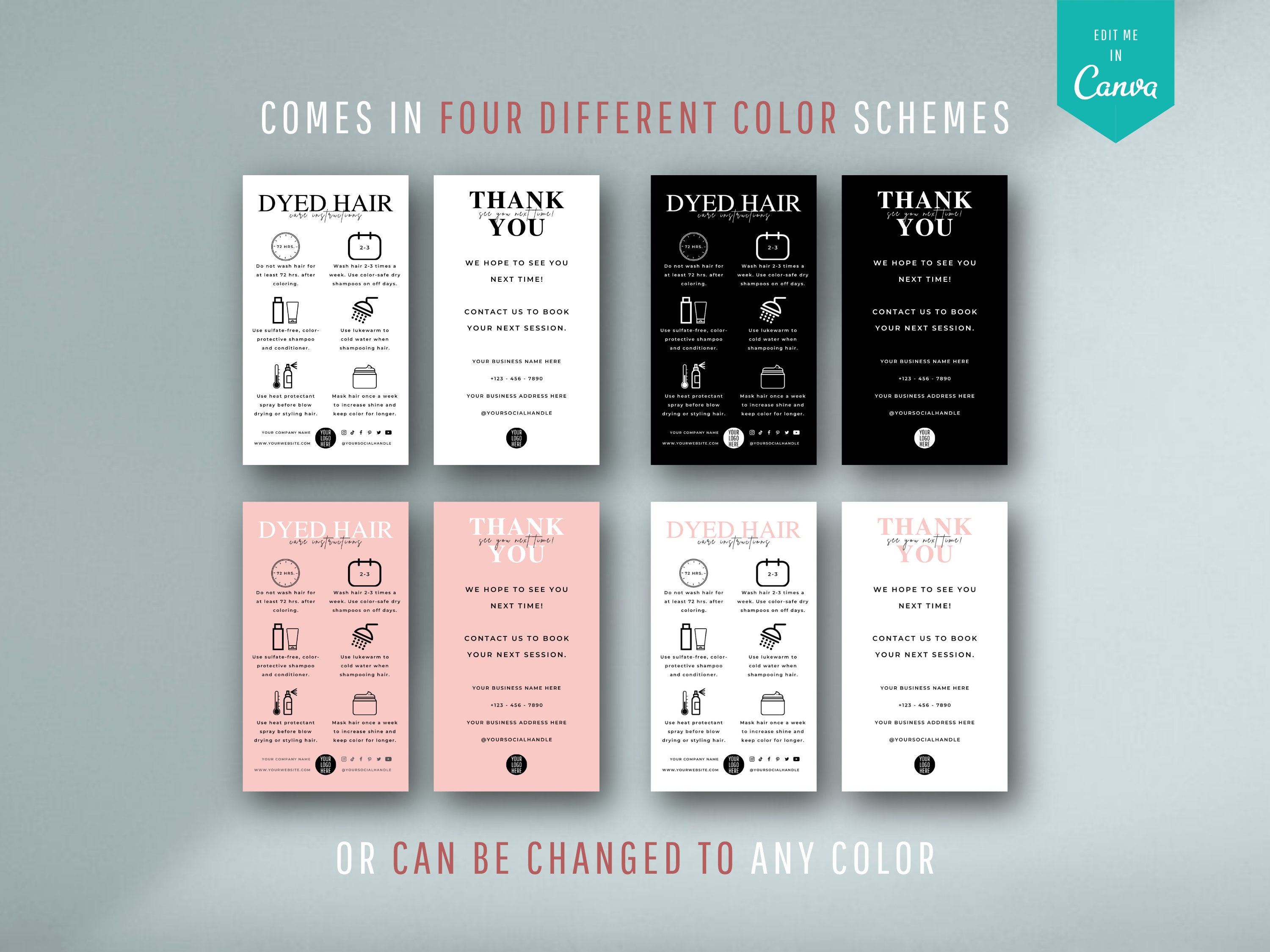 Editable Mini Dyed Hair Care Card Template, Colored Hair Aftercare ...