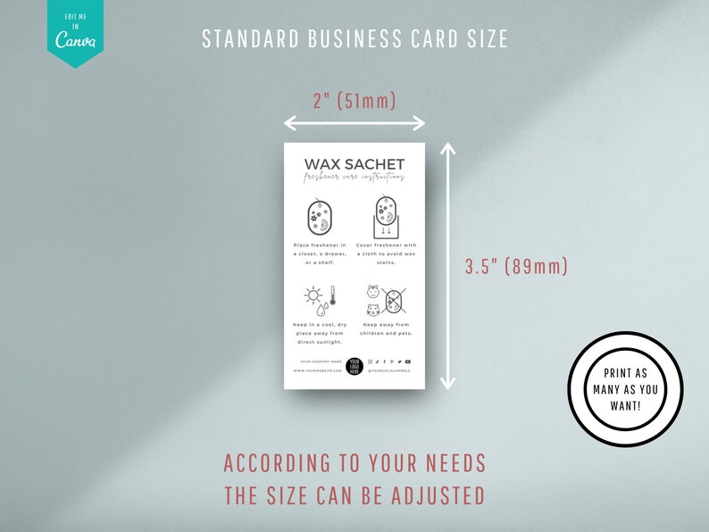 Mini Wax Sachet Care Card Template, Wardrobe Freshener Care ...