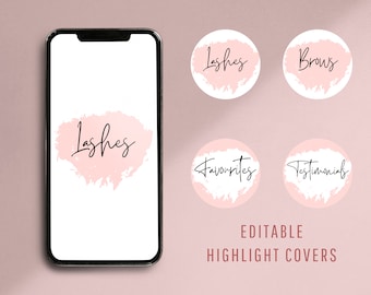 Destacados de Instagram editables, portadas rosas para destacados de Instagram, destacados de pestañas para Instagram, destacados personalizables de Canva