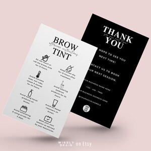 Mini Brow Tint Aftercare Card Template, bewerkbare Brows Tint Post Care Cards, afdrukbare schoonheidssalon Canva Design, schoonheidsspecialiste klantengids