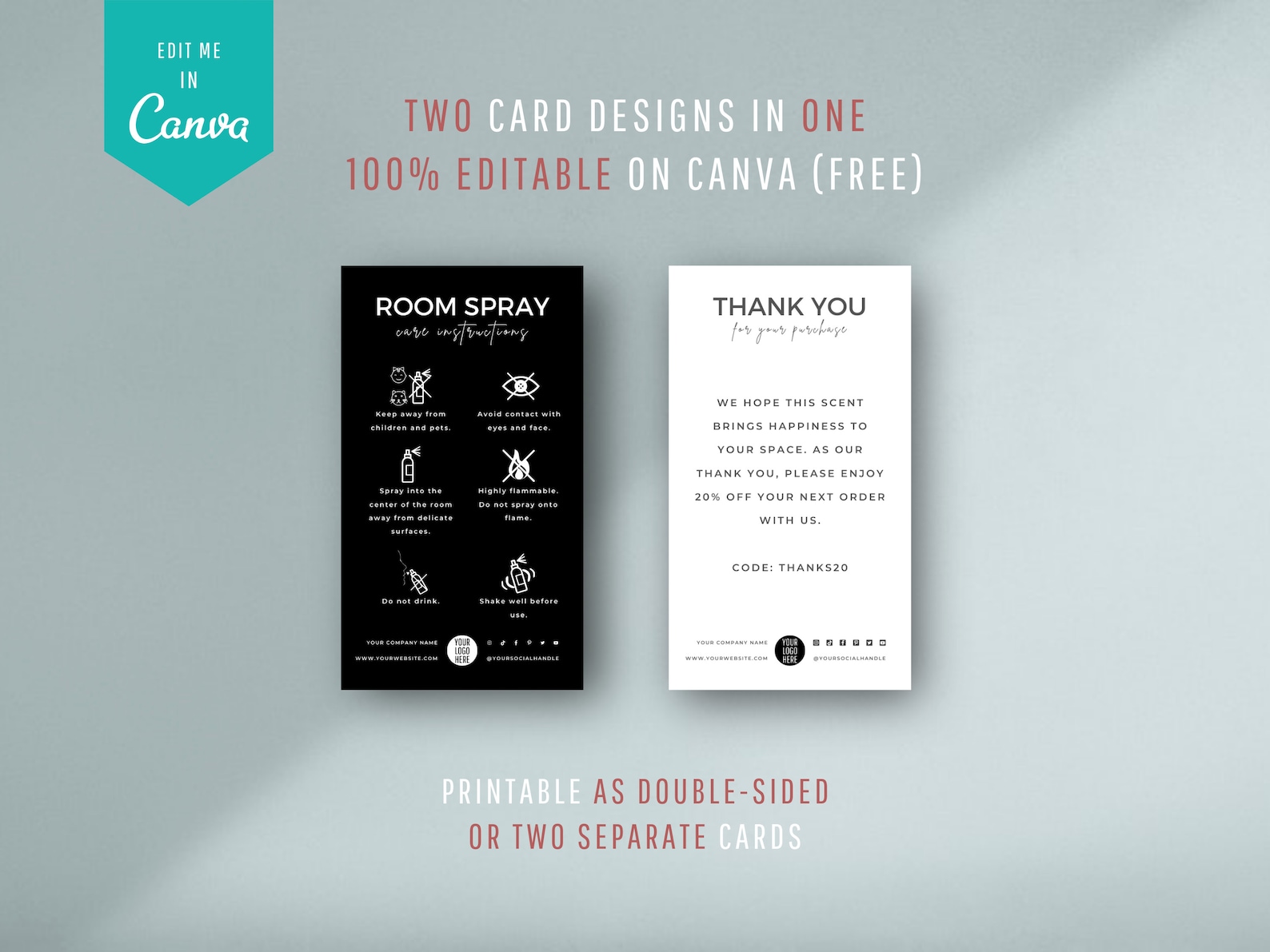 Printable Mist Card Room Spray Care Card Template, Printable Room Mist Care Instructions ...