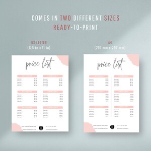 Editable Vinyl Price List Template, Printable Pricing Sheet, Beauty ...