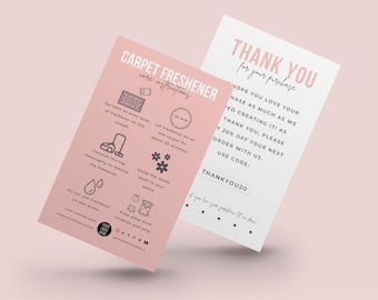 Editable Carpet Freshener Instructions Template, Rug Scented Powder Care Card, Mini Chic Design Carpet Deodorizer User Guide Cards