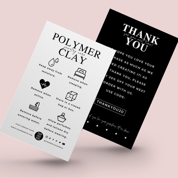 Mini Polymer Clay Jewelry Care Card Template, Editable Jewellery Care Instructions, Elegant Earring Care Cards Inserts, Bracelet Care Canva