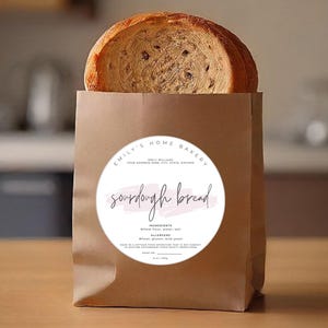 Custom Bread Labels Template, Sourdough Food License Stickers Round & Square, Editable Elegant Design Cottage Law Bakery Packaging