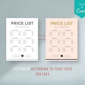 Editable Price List Template, Printable Pricing Sheet, Beauty Salon ...