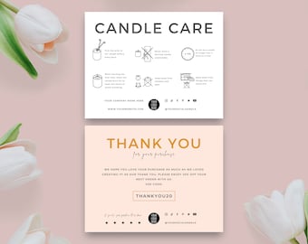 Editable Candle Care Card Template, Printable Candle Care Instructions, Candle Safety Cards, Minimalist Design Candle Parcel Cards Canva