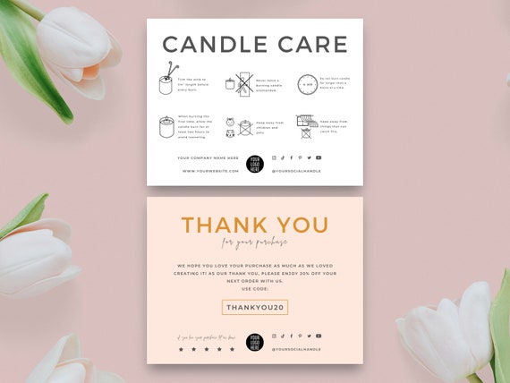 Editable Candle Care Card Template, Printable Candle Care Instructions, Candle Safety Cards, Minimalist Design Candle Parcel Cards Canva