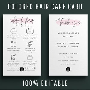 Mini gekleurd haarverzorging kaartsjabloon, bewerkbare geverfd haar nazorginstructies, modern design kapper gekleurd haargids