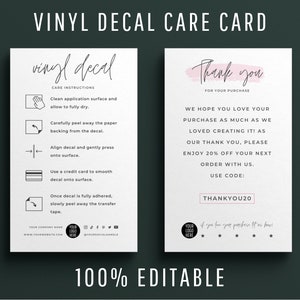 Scheda con istruzioni per l'applicazione di mini decalcomanie in vinile modificabili, modelli Canva per carte per la cura del vinile, design moderno Guida su come applicare le schede delle decalcomanie