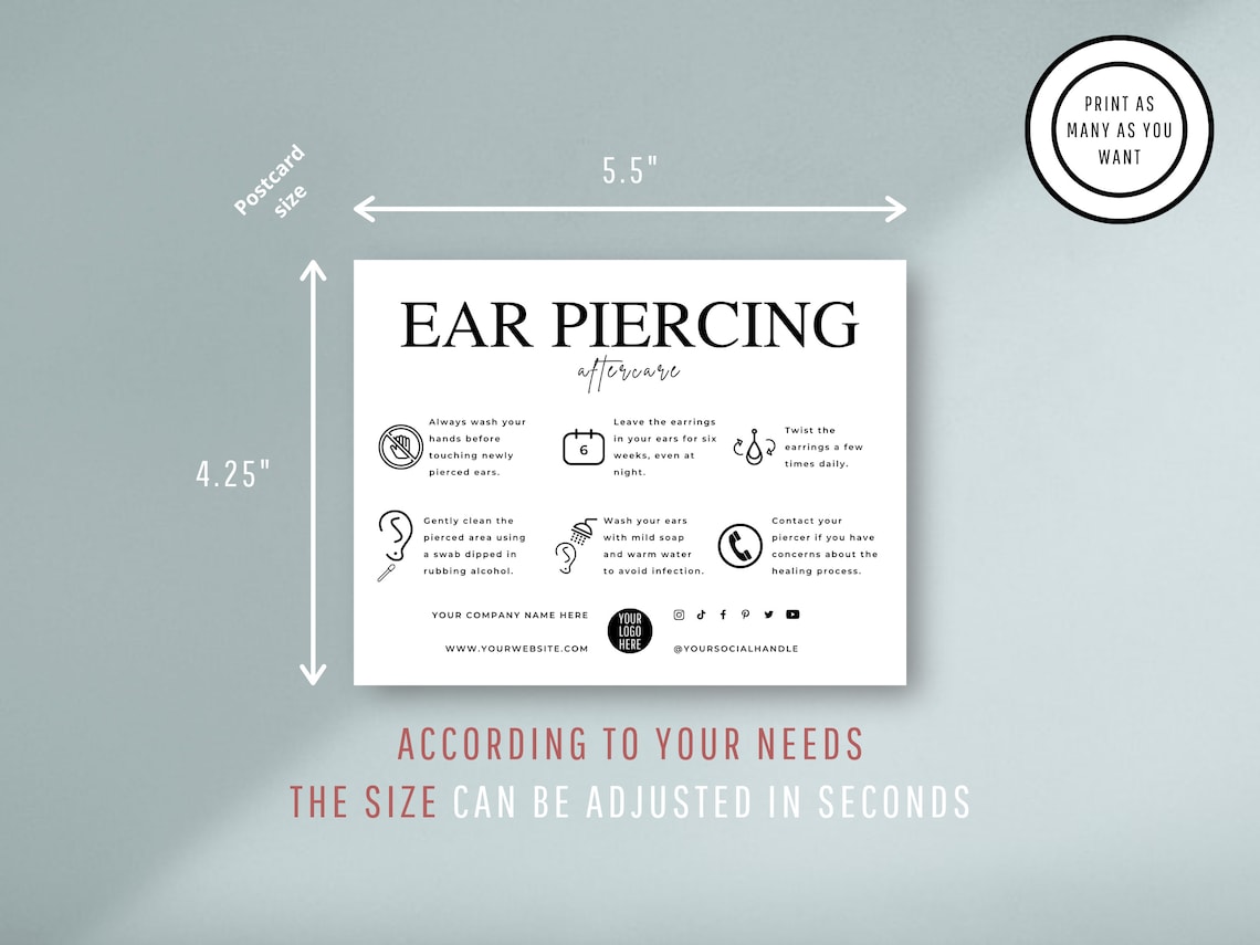 Editable Ear Piercing Aftercare Template Piercing Guide Etsy