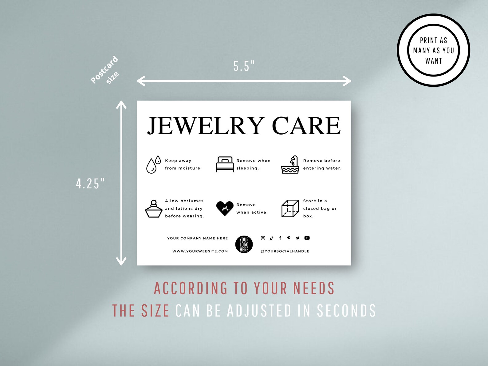 Printable Jewelry Care Card Template Editable Jewellery Care Etsy