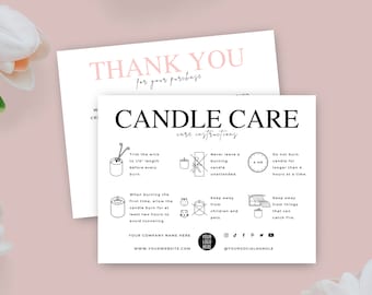 Editable Candle Care Card Template, Printable Candle Care Instructions Canva Design Template, Candle Safety Cards, Candle Parcel Cards