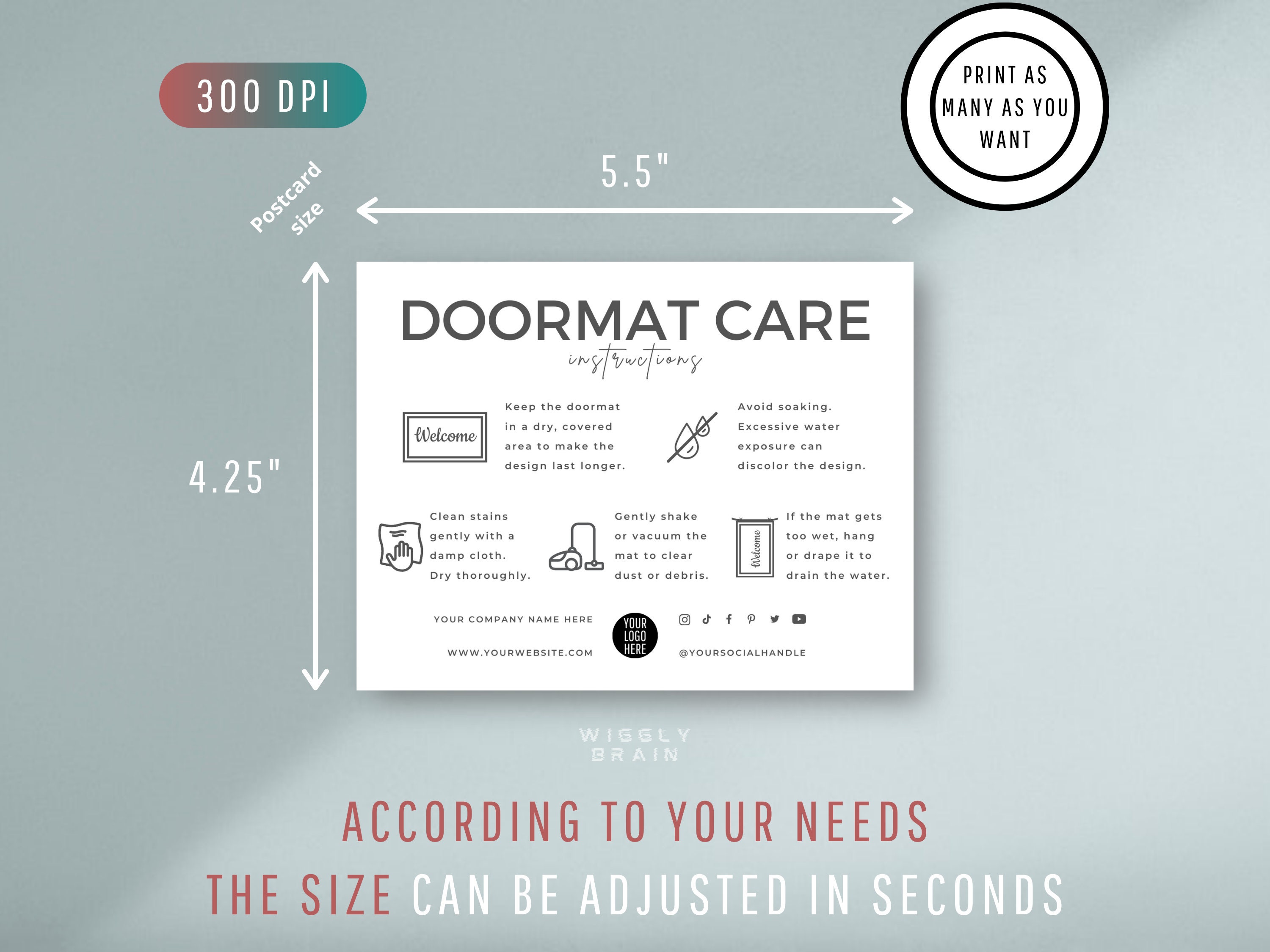 Doormat Flash Card.pdf Doormat Care Card Template, Editable Welcome Mat Care Guide ...