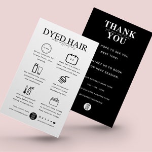 Editable Mini Dyed Hair Care Card Template, Colored Hair Aftercare Instructions, Elegant Design Hairdresser Colour Treated Hair Guide