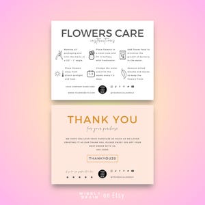 Flowers Care Card Template, Editable Bouquet Care Guide, Printable Florist Care Cards, Minimalist Design Fresh Cut Blooms Care Instructions
