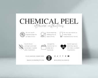 Editable Chemical Peel Aftercare Card Template, Facial Treatment Post Care Instructions, Elegant Design Esthetician Care Cards