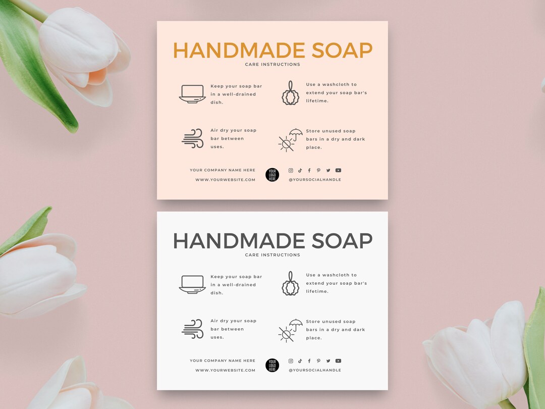 Handmade Soap Care Card Template, Editable Soap Bar Care Guide