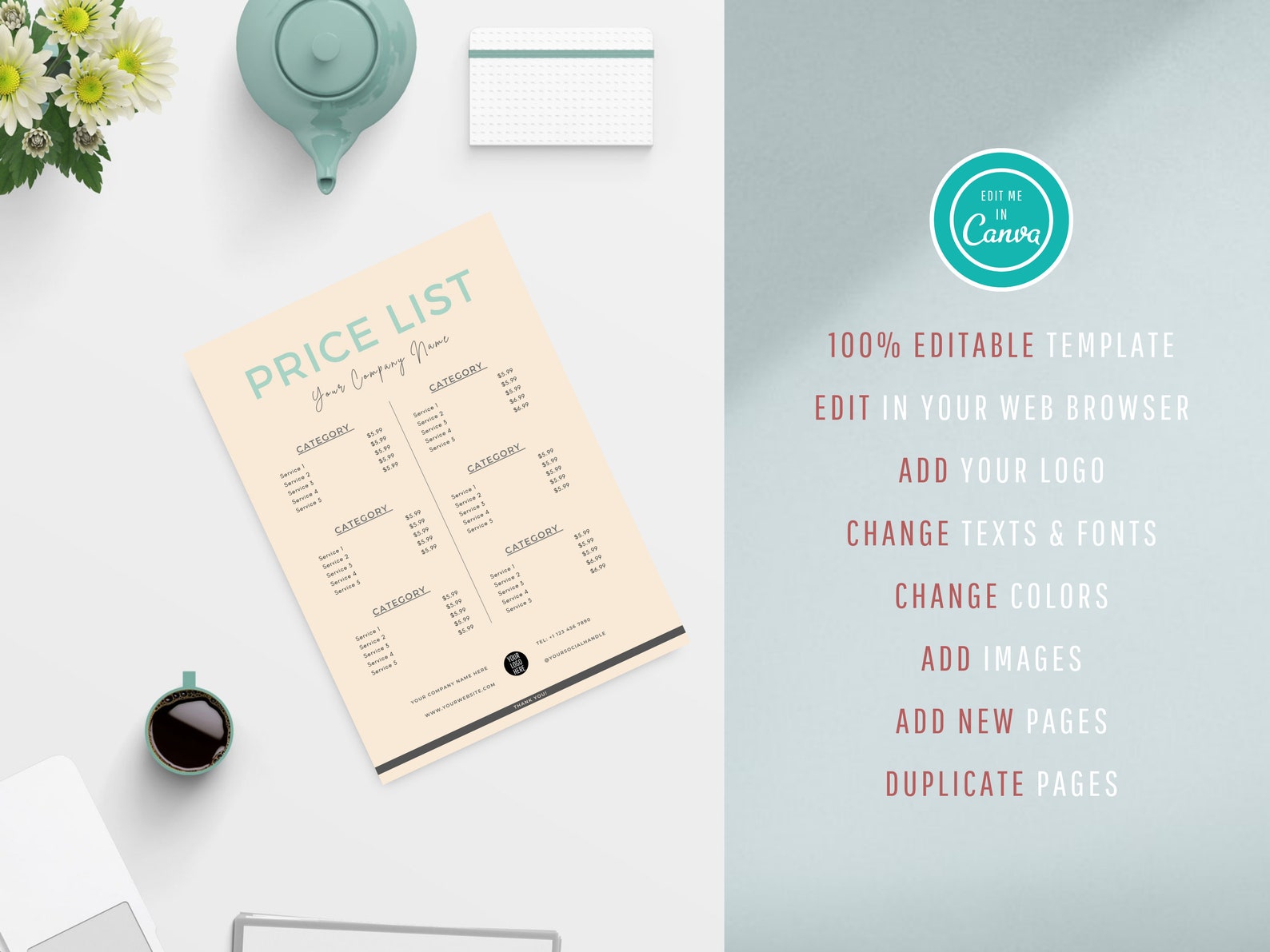 Editable Price List Template Printable Pricing Sheet Beauty | Etsy Canada