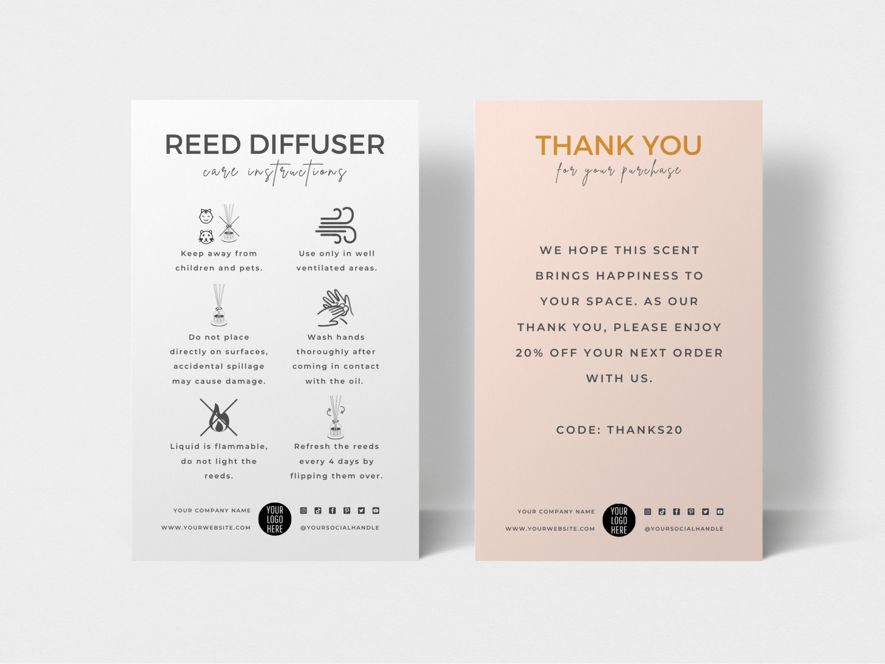 Editable Reed Diffuser Care Card Template Printable Reed Etsy Australia