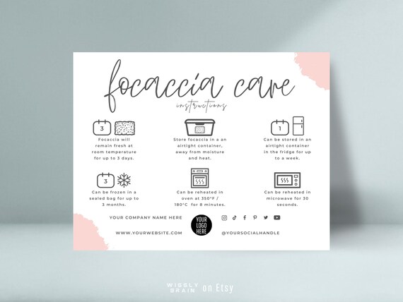 Focaccia Care Card Template, bearbeitbare Sauerteigbrotaufbewahrung  Anweisungen, druckbares Boho Design Small Business Bakery Branding - Etsy.de