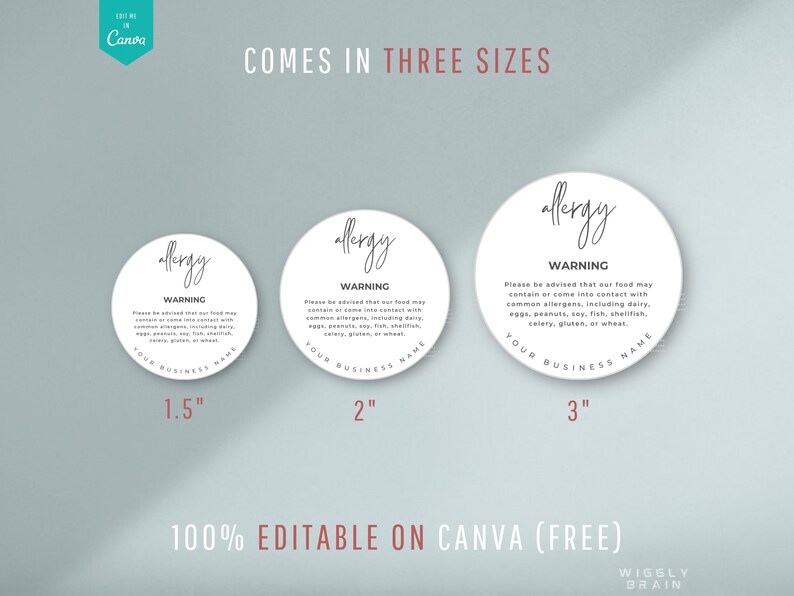 Editable Allergy Warning Label Template, Food Allergens Round Sticker ...