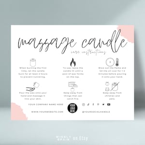 Massagekerzenpflege-Kartenvorlage, bearbeitbarer Massage-Sojawachskerzen-Sicherheitsleitfaden, Boho-Design-Warnhinweise für ätherische Ölkerzen