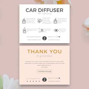 Editable Car Diffuser Care Card Template, Car Scent Care Instructions, Car Diffuser Oil Guide, Minimalist Design Car Air Freshener Manual