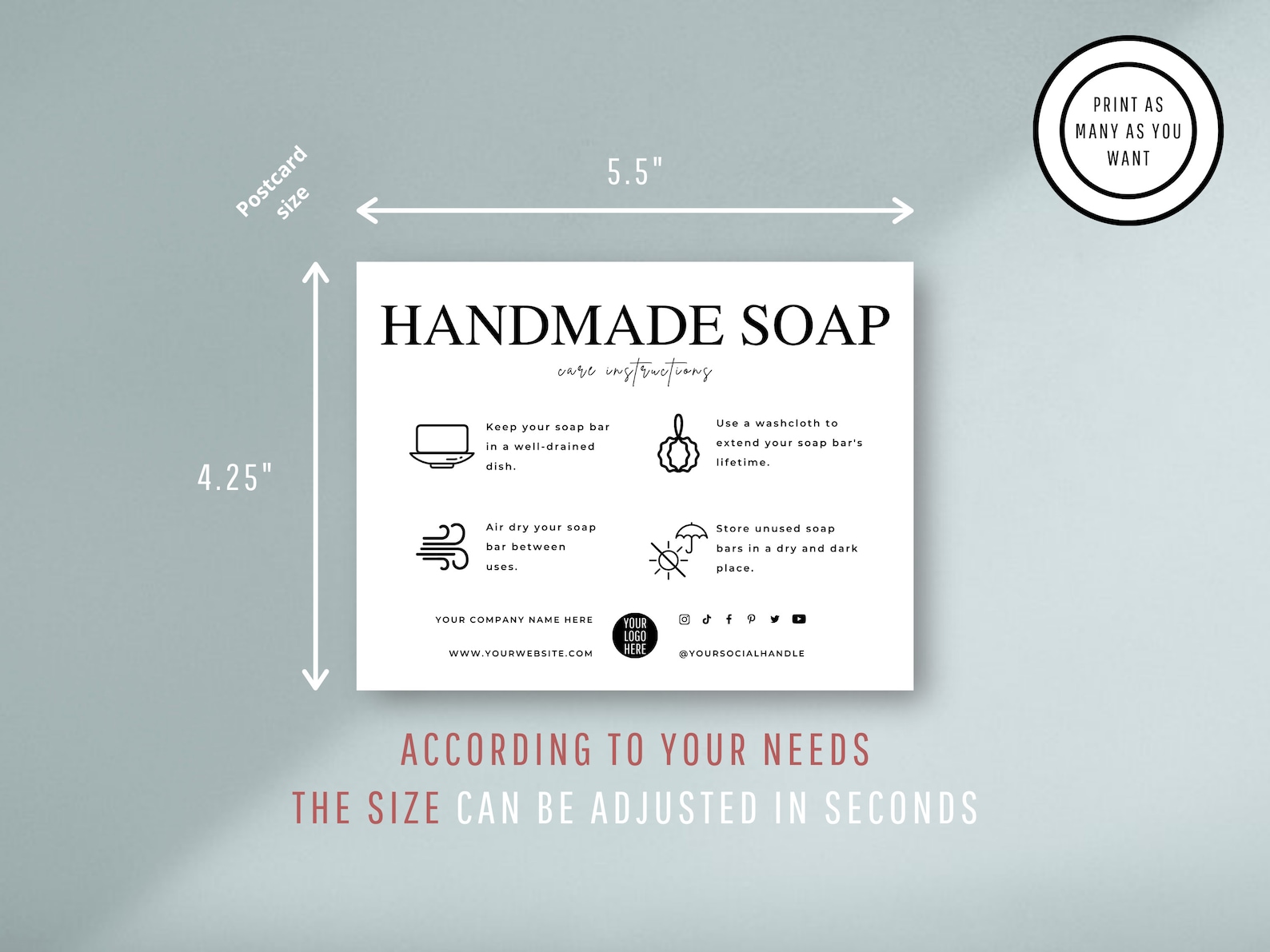 Editable Soap Care Card Template, Handmade Soap Bar Care Guide ...