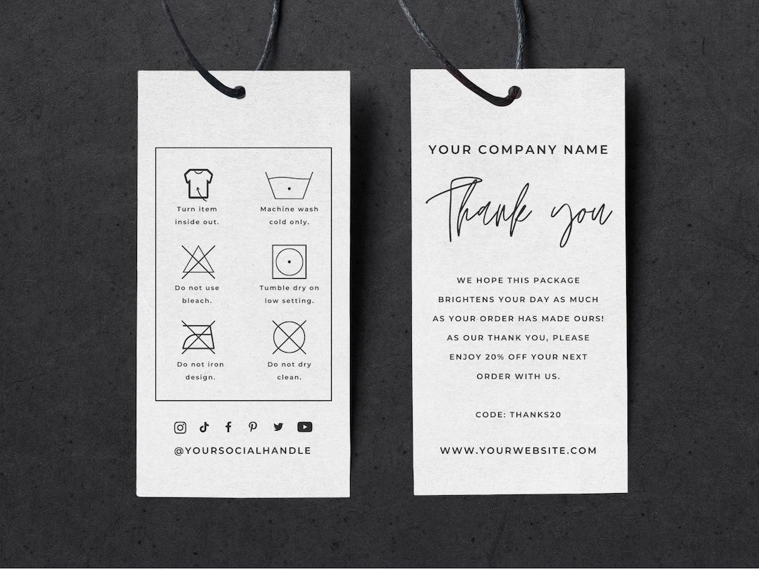 Editable Washing Instructions Hang Tag Template, Customizable Clothing