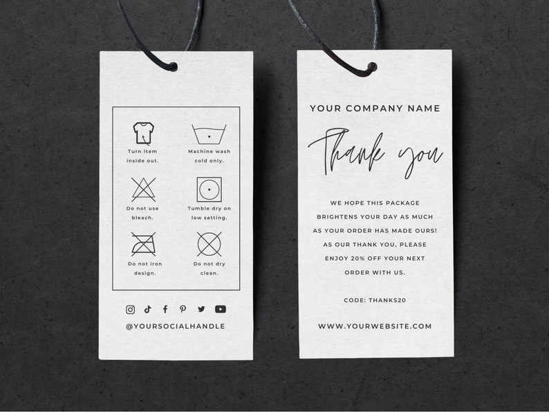 Editable Washing Instructions Hang Tag Template Customizable Etsy