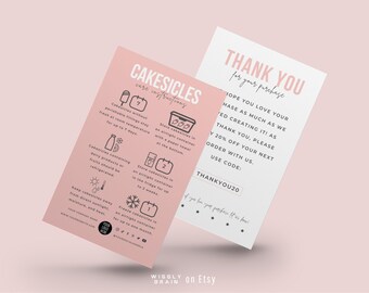Plantilla de tarjeta de cuidado de mini pasteles, guía de cuidado imprimible de pasteles, cuidado de paletas de pastel, insertos de empaque de Chic Bakery