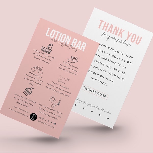 Editable Mini Lotion Bar Care Card Template, Printable Solid Lotion Application Guide, Chic Design Body Cream Care Instructions