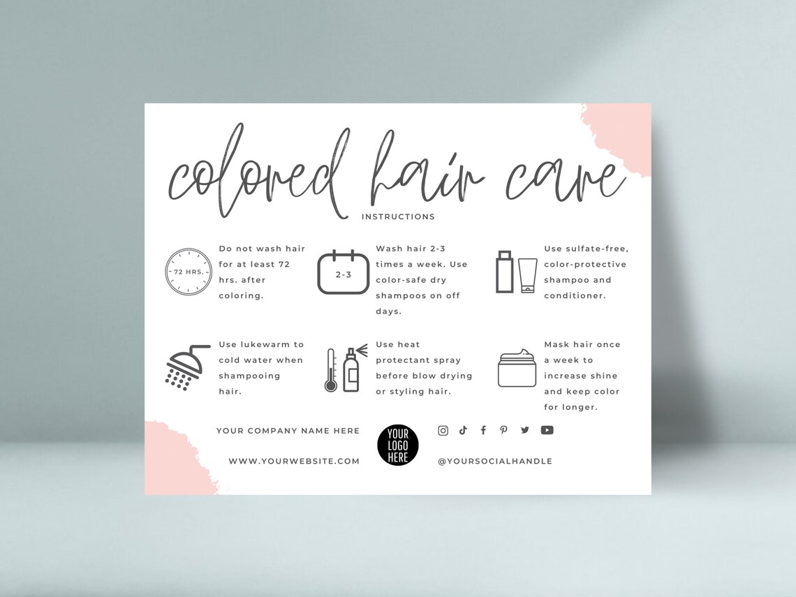 Editable Colored Hair Care Card Template Dyed Hair Aftercare Etsy