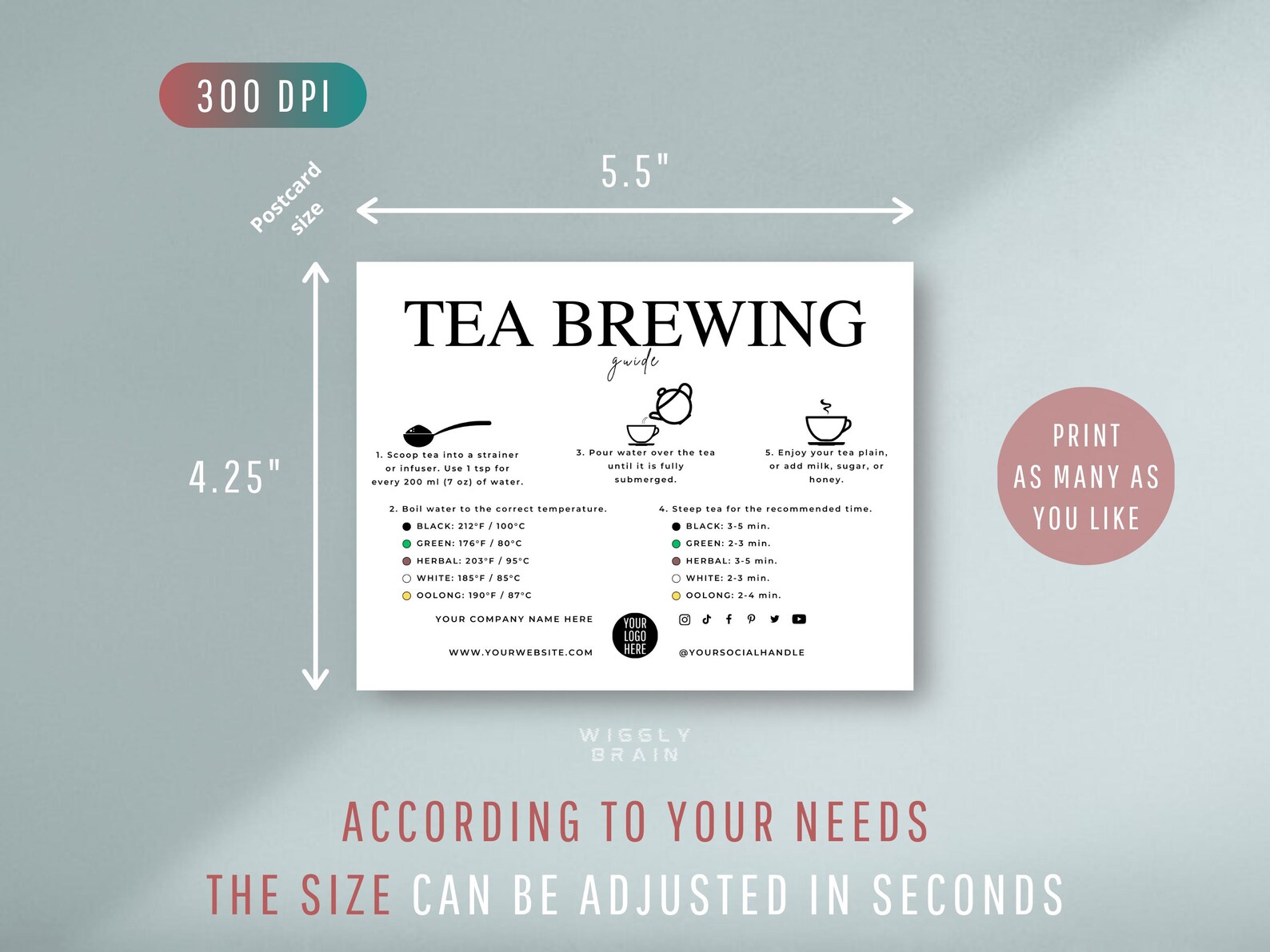 Tea Making Guide Police Pdf Editable Tea Brewing Guide Card Template, Loose Tea Steeping ...
