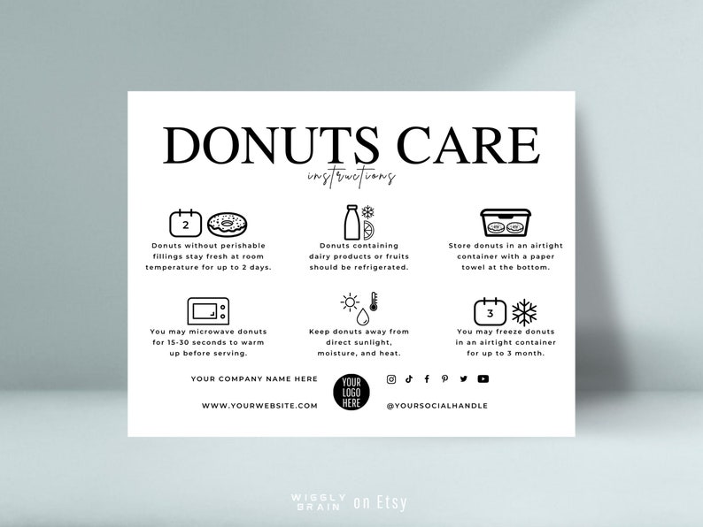 Donuts Care Card Template, Editable Donut Care Instructions Cards