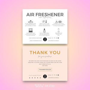 Editable Air Freshener Care Card Template, Sublimation Air Freshener Care Guide, Minimalist Design Car Freshener Instructions Printable
