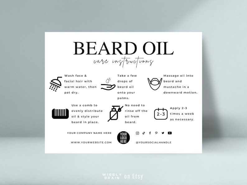 Beard Oil Care Card Template, Mustache Serum Application Instructions ...